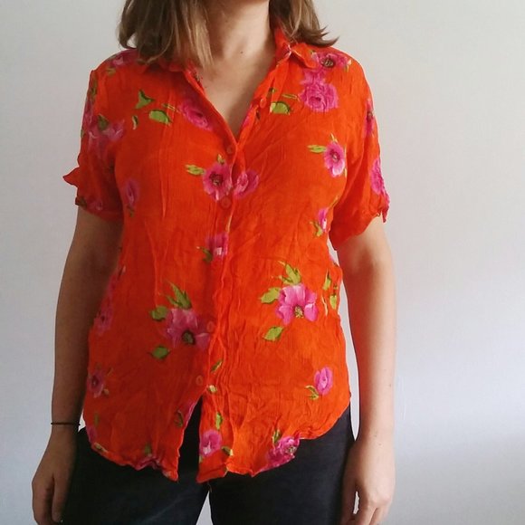 1990’s Tequila Sunrise Rayon Floral Top - Picture 6 of 6